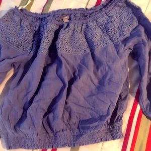 Aerie Off-Shoulder Knitted Blue top